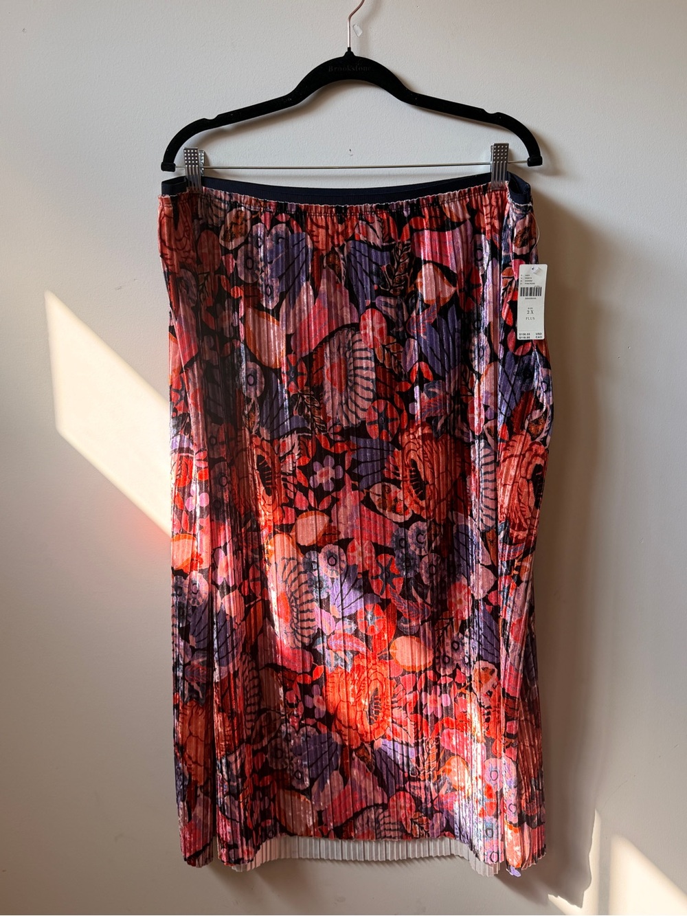 Anthropologie Pleated Floral Midi Skirt in Red and Purple